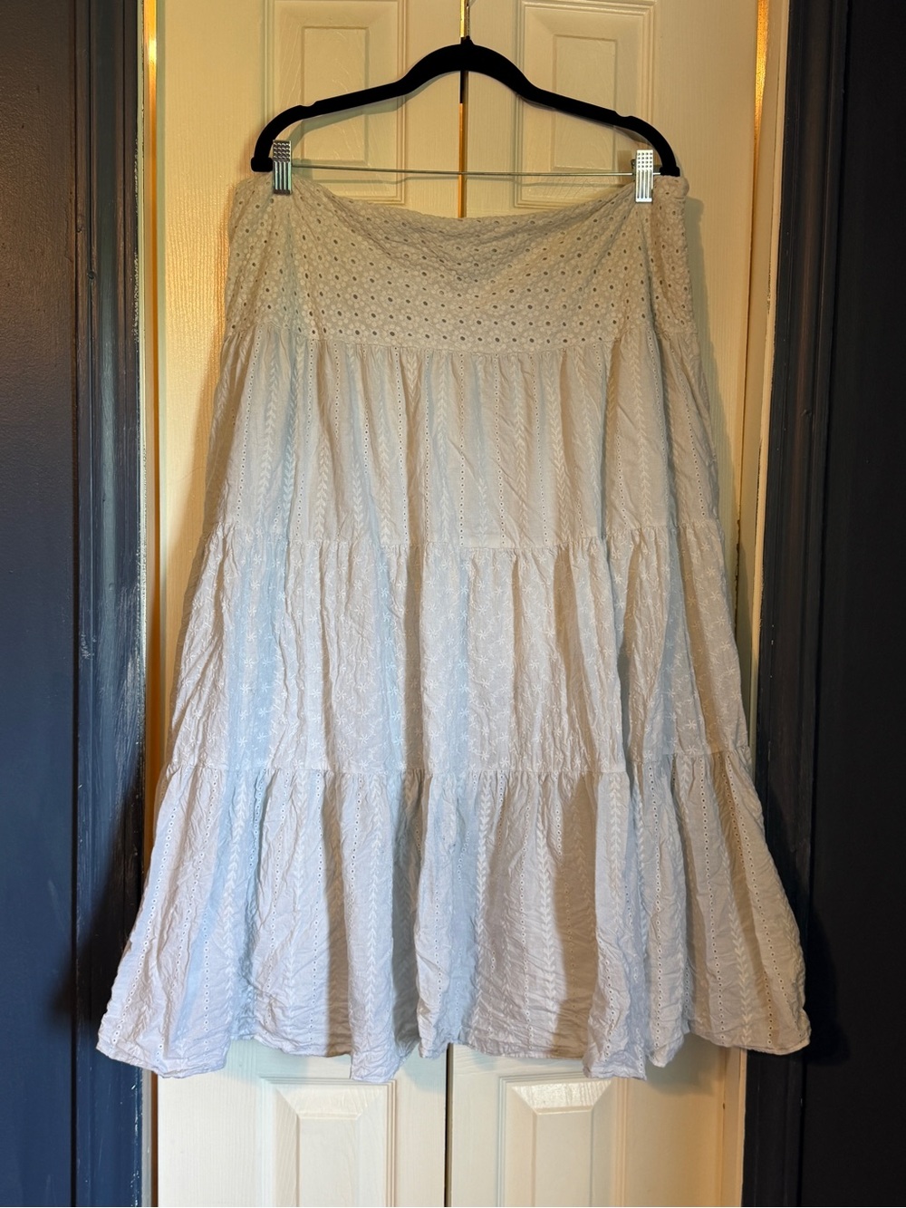 Lauren Ralph Lauren Boho Tiered Eyelet Midi Skirt - White